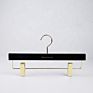 Inspring Black Color Gold Hook and Clips Wood Pant Skirt Hanger with Gold Color Printing Logo