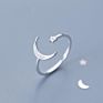 J4964 Creative Moon and Star Signet Adjustable 925 Sterling Silver Ring