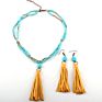 Jewelry Set Mini Turquoise Stone Yellow Tassel Choker Necklace Earring Set