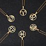 Jewelry Silver Plating Hollow round 12 Zodiac Sign Pendant Necklaces Stainless Steel Horoscope Choker Necklace for Women