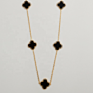 Jewelry Stainless Steel Four Leaf Clover Black Green Red White Shell Long Necklace for Women