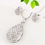 Jhzs0063 Luxury Rhinestone Paved Teardrop Pendant Necklace Earring Set Shiny Crystal Inlaid Waterdrop Pendant Jewelry Set