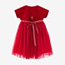 Kids Clothing Girls Christmas Red Short Sleeve Dress Children Year Holiday Party Dresses Shiny Stars Pattern Velvet Tulle