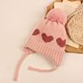 Kids Heart Earflap Hat Newborn Baby Knit Heart Jacquard Pom Pom Hat with Earflap