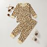 Kids Printed Pajamas Girls Leopard Print Long Sleeve Shirt and Leggings Pajamas Set