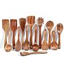 Kitchen Tools Cooking Utensils Reusable Food Grade Cookware Teak Wood Utensil Set for Home