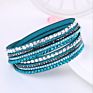 Korean Velvet Jewelry Stud Wrapped Handmade Crystal Rhinestones Paved Fancy Multilayer Pu Leather Bracelet