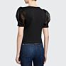 Ladies Black Crew Neckline Slim Fit Darted Puff-Sleeve Top