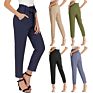 Ladies Chino Fall Solid Color Long Pleated Pencil Belt Woman Pants Casual