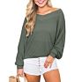 Ladies Waffle Knit Tunic Tops Loose Pullovers Long Sleeve V Neck Shirts Women Clothes