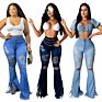 Ladies Women Bell Bottom Flare Denim Jeans Pants with Fringe, plus Size Jeans for Woman