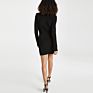 Lady Black Mid-Weight Slinky Jersey Crossover-V -Neck Draped Bodice Long Sleeves Padded Shoulders Lined Mini Dress