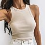 Lady White Black Ribbed Crop Tank Top Women