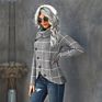 Long-Sleeved Sweater Women's Autumn and Plaid Stitching Buttons Decorated Irregular Hem Knitwear