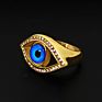Luxury No Fade Stainless Steel Blue Turkish Eyes Ring Hip Hop Gold Filled Rhinestone Crystal Evil Eyes Ring for Men Women