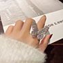 Luxury Women Finger Jewelry Statement Zircon Large Hollow Out Butterfly Shaped Open Adjustable Ring