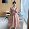 Maternity Short Sleeve Dress Korean Loose Mid Length Plaid Dress