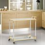 Mayco Kitchen Gold Metal Push Bar Wine Holder Serving Cart Trolley with Tempered Glass