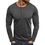 Men Cotton Henley Collar with Buttons Long Sleeve Casual T Shirt