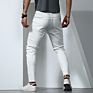 Men Stretch Solid White Jeans Stylish Skinny Pants Tapered Jeans for Man