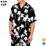 Mens 100% Viscose Palm Tree Black Hawaiian Shirt Short Sleeves