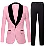 Mens Big Shawl Lapel 3 Pieces Set Pink Red Blue White Black Wedding Groom Suits Jacquard Banquet Tuxedo