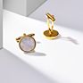 Mens Jewelry Gold Plated Copper Brass round White Shell Mother of Pearl Cufflinks