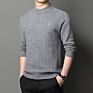 Men's Solid Color 100% Wool Cable Stitch Tops Casual Crew Neck Knitted Pullover Sweaters