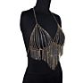 Mesh Rhinestone Tassel V Neck Backless Camisole Sleeveless Halter Metal Chain Party Crop Top Push up Backless Dance Camisole