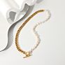 Micci 18K Gold Stainless Steel Cuban Chain Real Fresh Water Pearl Women Jewelry Dainty Natural Freshwater Pearl Necklace