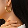 Micci Pvd 18K Gold Plated Stainless Steel Jewelry Statement Hollow Out Big Large Thick Chunky Hoop Earrings for Women