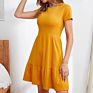 Moq 1Pc Simple Street Wear Women Causal T Shirt Dress Solid Color Short Sleeve Knit Ribbed Dresses