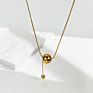 N0561 Design Ball Pendant Layered Necklace Women Dainty Stainless Steel Beaded Herringbone Chain Necklaces Jewelry
