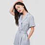 Naivee Workplace Morandi High Waist Belt Short Sleeve Jumpsuit Shorts for Women