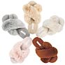 Natural Women's Cozy Flat Slide Sandals Furry Slippers Soft Comfortable Indoor Outdoor Faux Shearling Fluffy Slippers