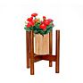 Natural Wooden Plant Stand with Walnut Stained Color Beech Wooden Planter 8" Inch excluding White Ceramic Pot