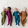 Newborn Baby Clothes Kids Clothing Natural Fabric Plain Solid Ruffle Long Sleeves 100% Bamboo Footie Zipper Baby Pajamas