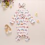 Newborn Infant Pijamas Toddler Boy Girl Print Rainbow Button up Ribbed Cotton Tie Knotted Baby Sleeping Gown with Headband