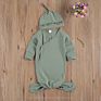 Newborn Infant Toddler Boy Girl 100% Cotton Knotted Kimono Baby Sleep Gown with Hat