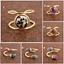 Newest Latest Blue Flashy Labradorite Gemstone Ring Brass Gold Plated Double Band Designer Ring Royal Looking Unisex Ring