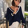 Newly Arrived Women's Color Block Striped V-Neck Sweater Long Sleeve Knit Pullover Jumper Tops