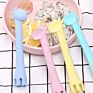 Non-Toxic Soft Giraffe Silicon Baby Feeder Feeding Spoons Baby Fork and Spoon Set