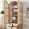 Nordic 2 Door Rattan Cane Wooden Tall Display Cabinet