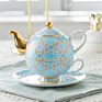 Nordic Style Teapot Cup Saucer Set Red Color Decal Design Gold Rim Handle Ceramic Bone Tea for One Set