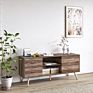 Nordic Wooden Tv Cabinet Stand with Drawers and Open Shelves
