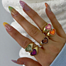Nuoro Y2K Double Layer Colorful Enamel Heart Finger Ring for Women Charms Party Jewelry Gifts Chunky Rings