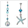 Ocean Beach Body Jewelry 316L Surgical Steel Belly Navel Rings Piercing Blue Crystal Starfish Belly Button Rings Dangle