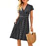 Office Lady Women Femal Ladies Short Sleeve Deep V Shirt Dress Midi Beach Dress Elegant Party Dress Vestidos