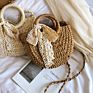 One-Shoulder Handmade Women Straw Bag Beach Straw Crossbody Handbag with Bow