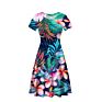 One Customfashion Personality Sunflower Lotus Multi-Color Anime Pattern O-Neck Print Ladies Dress